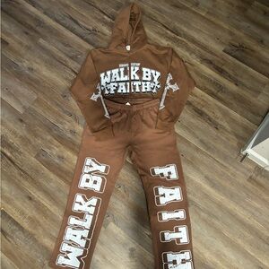 Brown 'Walk By Faith' Hoodie and Sweatpants Set
